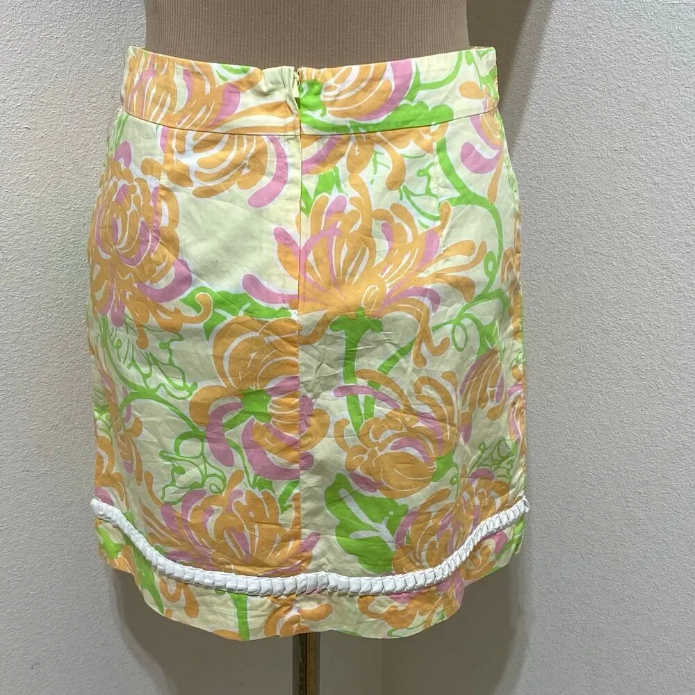 Lilly Pulitzer Women's Yellow Orange Pink Floral Lined Skirt Size 2